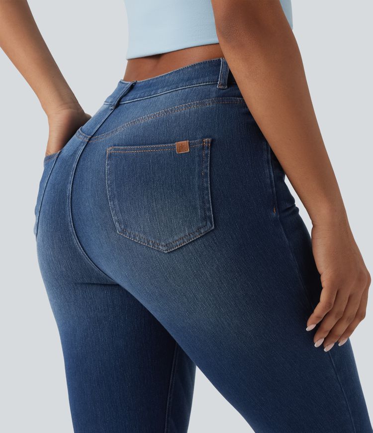 Halara Flex™ - Lässige Capri-Jeans mit hohem Bund, mehreren Taschen und geschlitztem Saum - slim