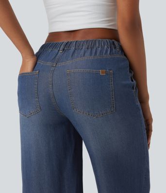Lässige Jeans aus Lyocell mit mittelhohem Bund, mehreren Taschen und Kordelzug
