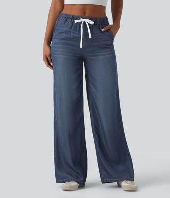 Lässige Jeans aus Lyocell mit mittelhohem Bund, mehreren Taschen und Kordelzug