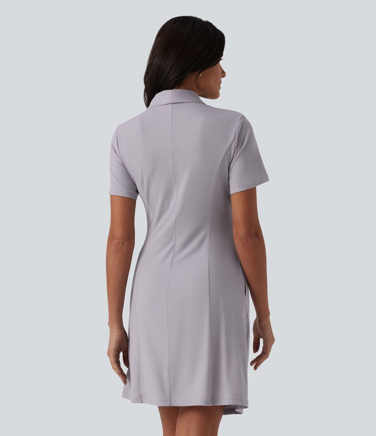 Vestido mini de trabajo con cuello chal y mangas cortas