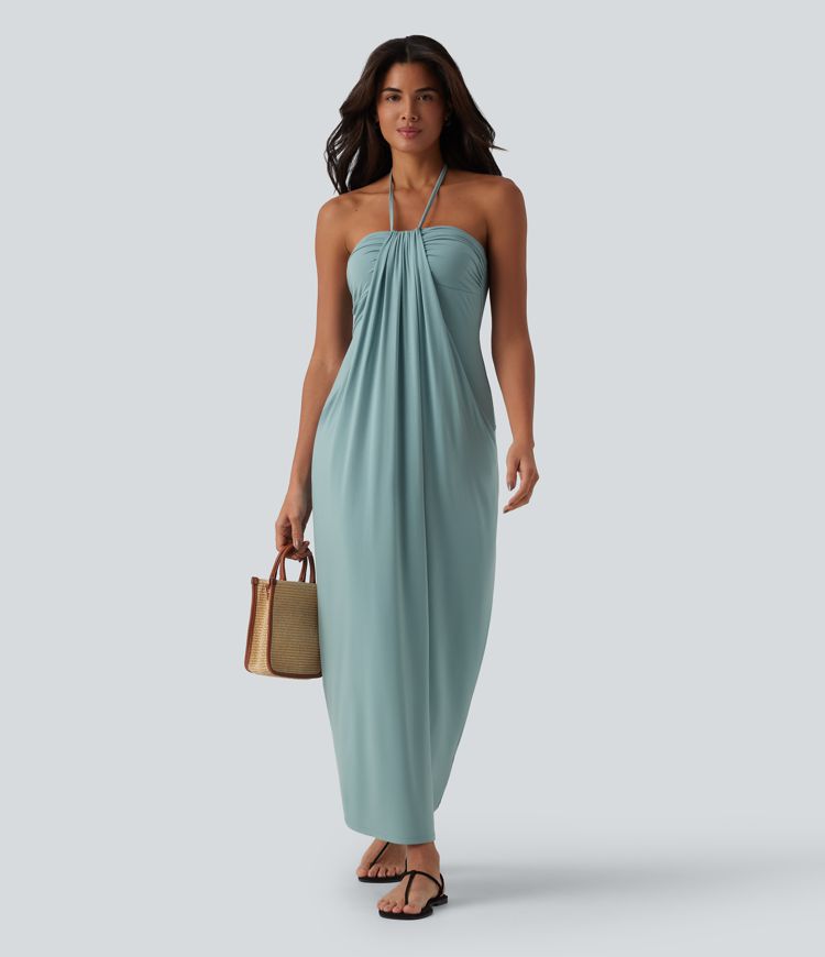 Robe longue dos nu col licou avec nœud et poches