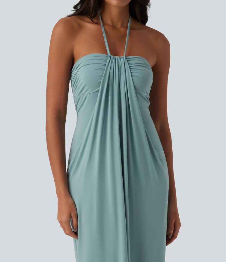 Robe longue dos nu col licou avec nœud et poches