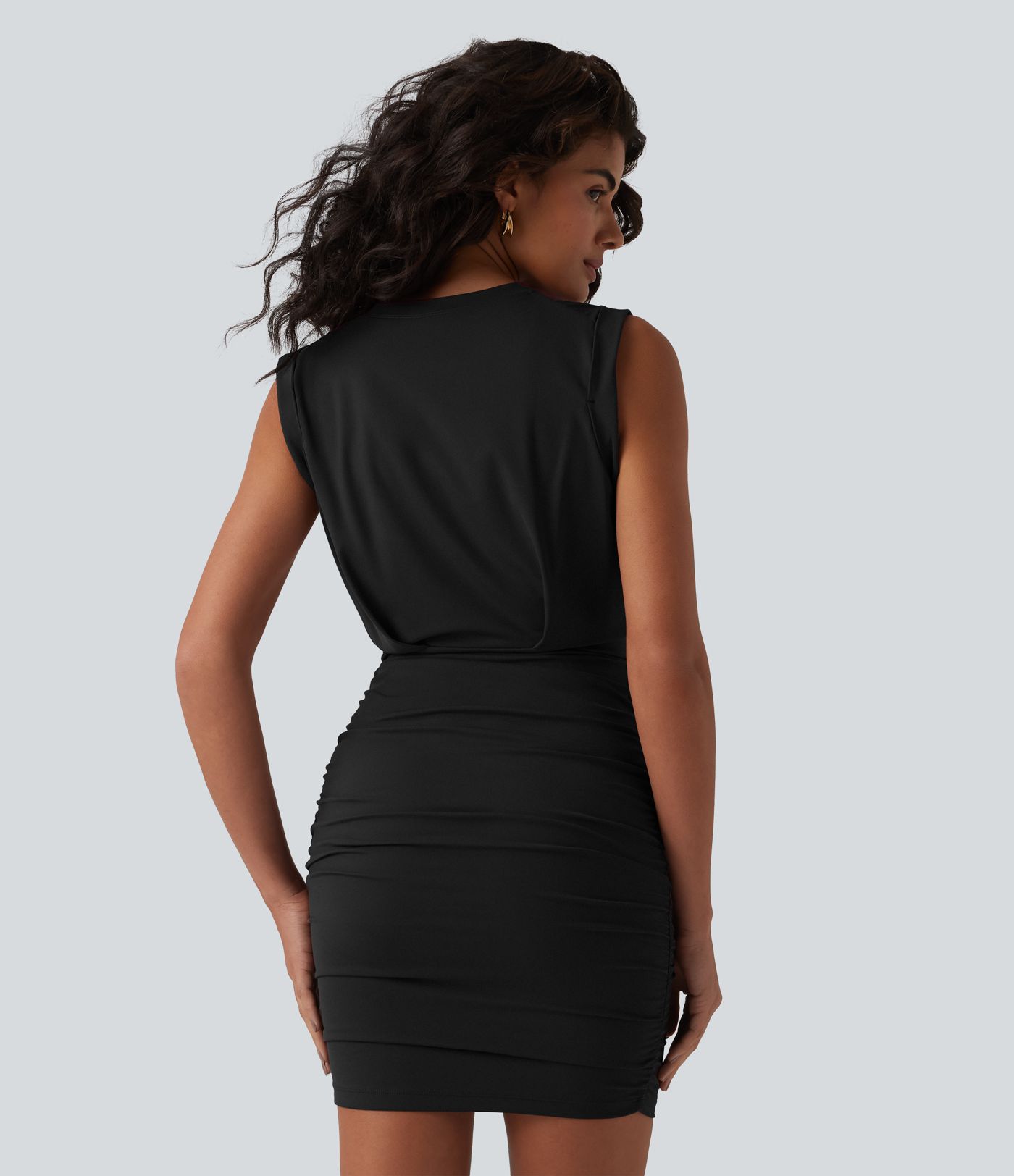 SoftlyZero™ Airy Round Neck Sleeveless Ruched Cool Touch Bodycon Mini Party Dress