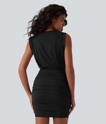 SoftlyZero™ Airy Round Neck Sleeveless Ruched Cool Touch Bodycon Mini Party Dress