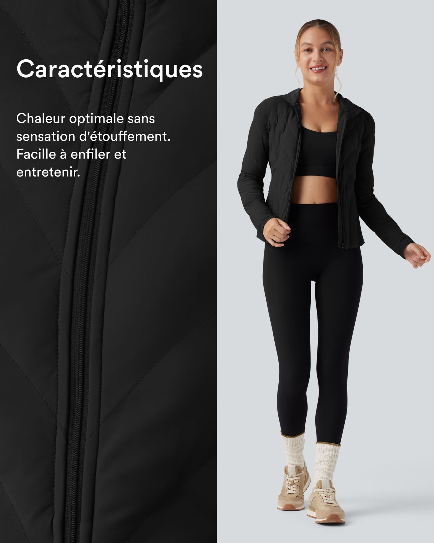 PuffFlex Veste matelassée casual extensible à col montant et manches longues avec poches