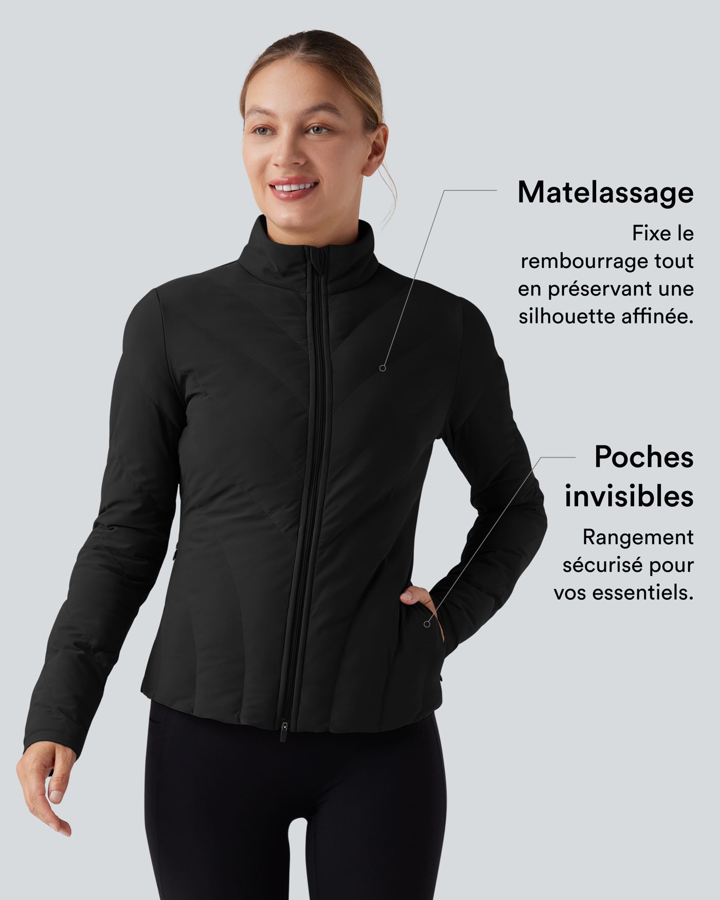 PuffFlex Veste matelassée casual extensible à col montant et manches longues avec poches