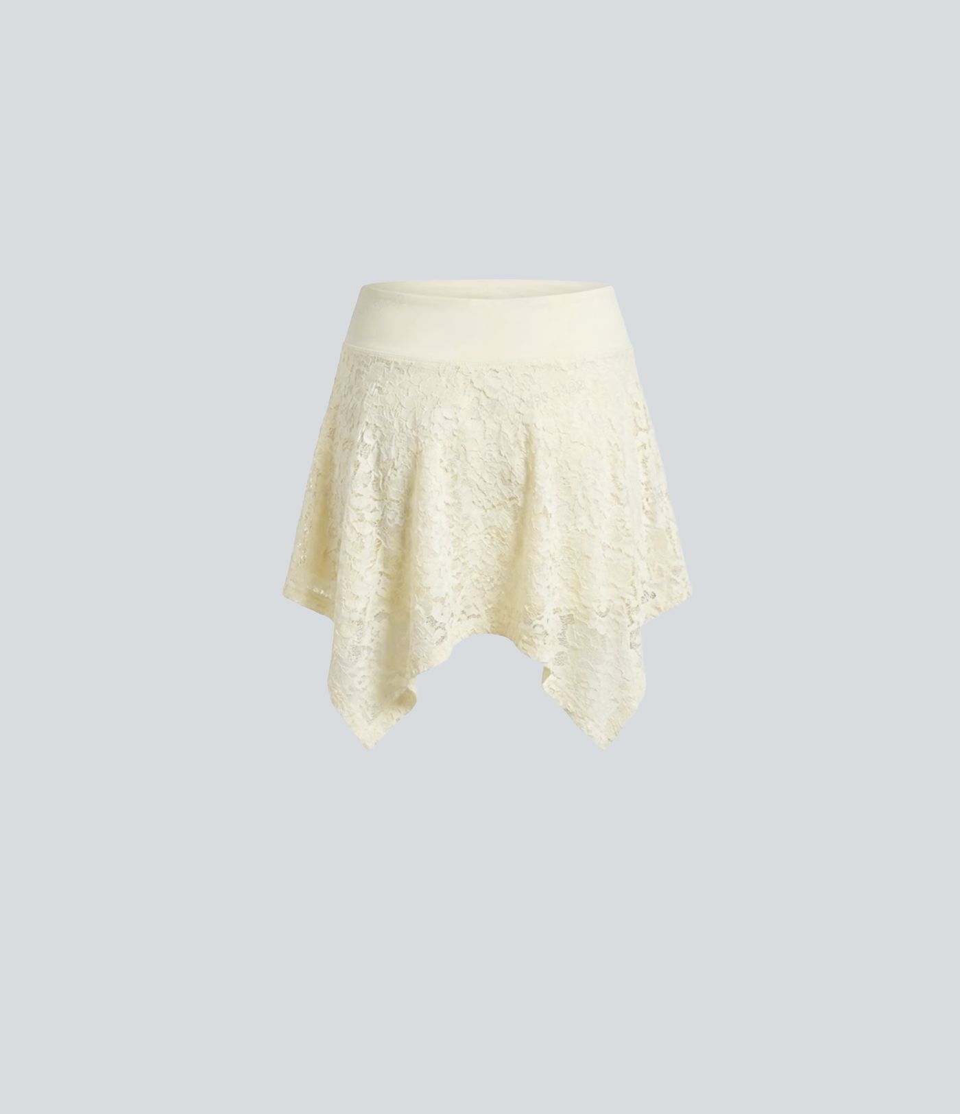 Jupe mini casual 2-en-1 taille mi-haute avec cordon de serrage, dentelle et ourlet asymétrique