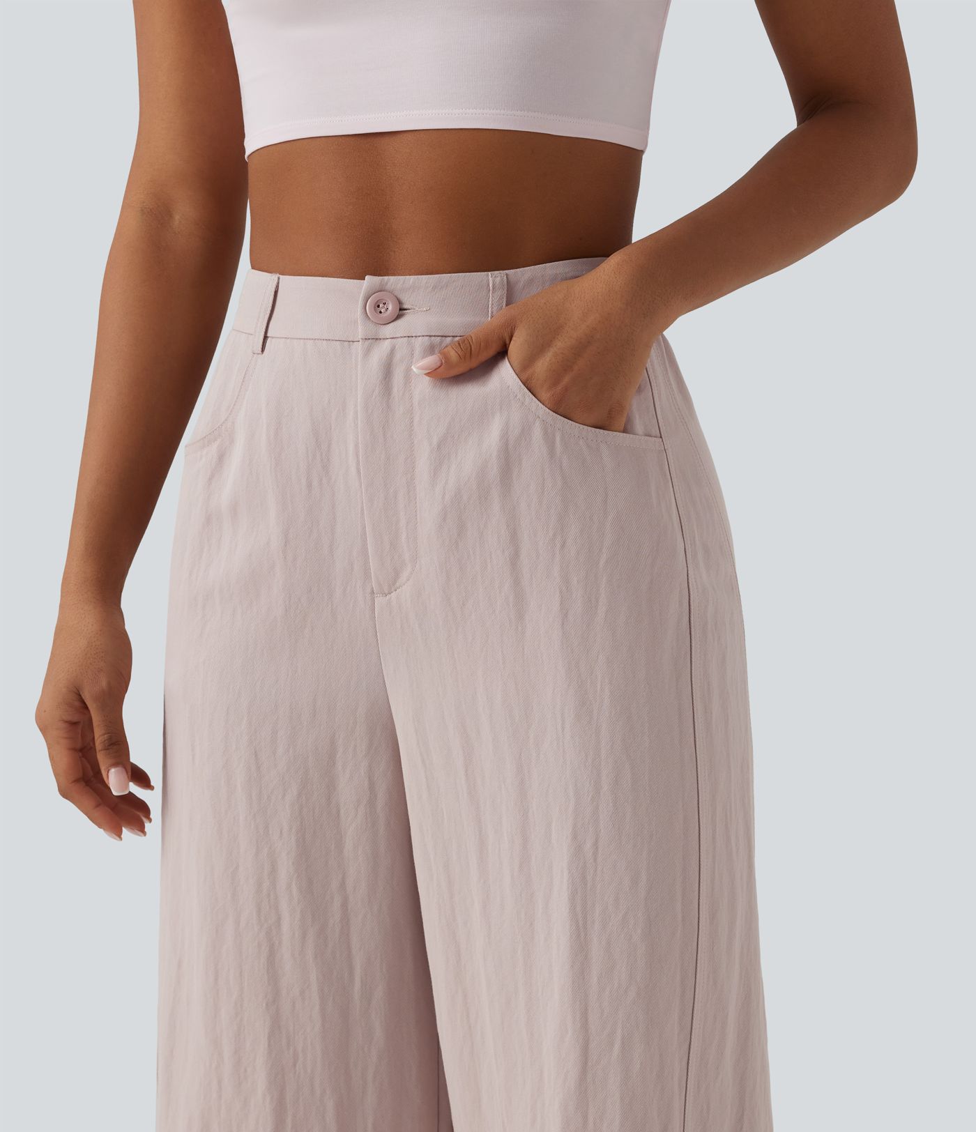 High Waisted Cropped Casual Baggy Trousers with Pockets
