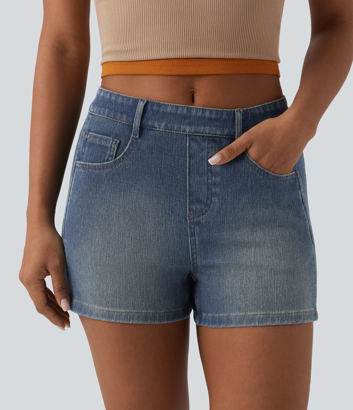 Halara Flex™ Mid Rise Denim Casual Shorts 3'' with Pockets