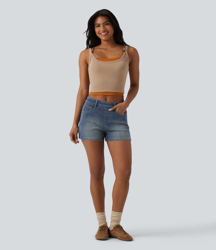 Halara Flex™ Mid Rise Denim Casual Shorts 3'' with Pockets