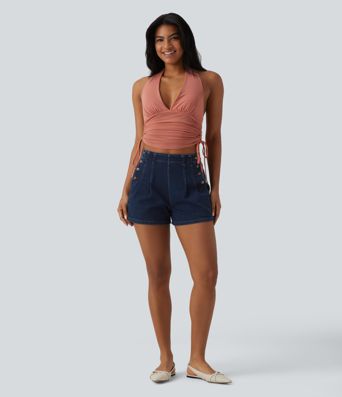 Halara Flex™ High-Waist-Jeans-Shorts 3.5'' mit Taschen