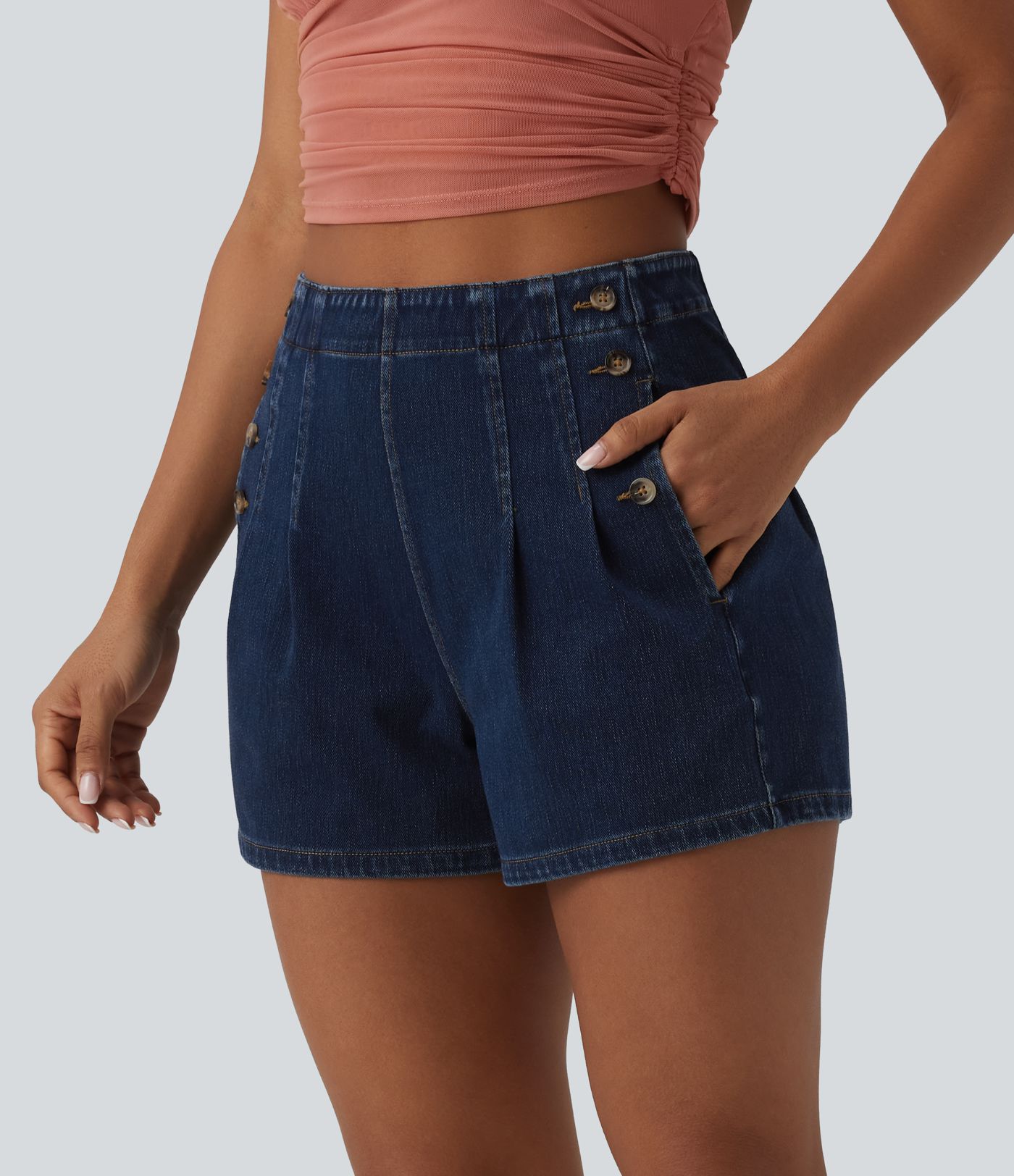 Halara Flex™ High-Waist-Jeans-Shorts 3.5'' mit Taschen