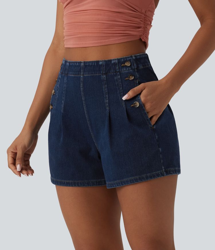 Halara Flex™ High-Waist-Jeans-Shorts 3.5'' mit Taschen