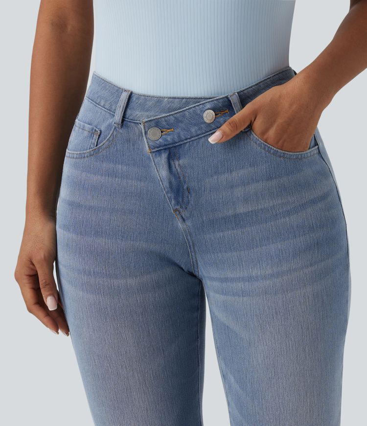 Halara Flex™ Asymmetric High Waisted Casual Jeans with Pockets