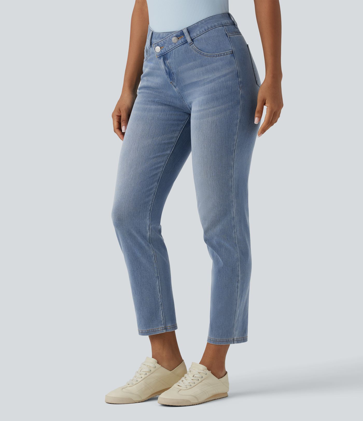 Halara Flex™ Asymmetric High Waisted Casual Jeans with Pockets