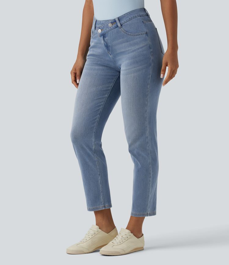 Halara Flex™ Asymmetric High Waisted Casual Jeans with Pockets