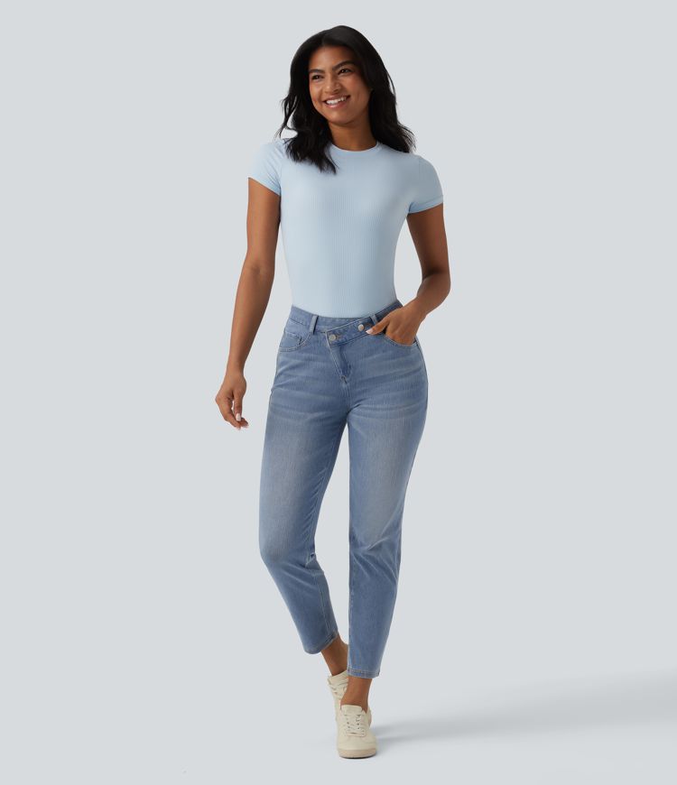 Halara Flex™ Asymmetric High Waisted Casual Jeans with Pockets