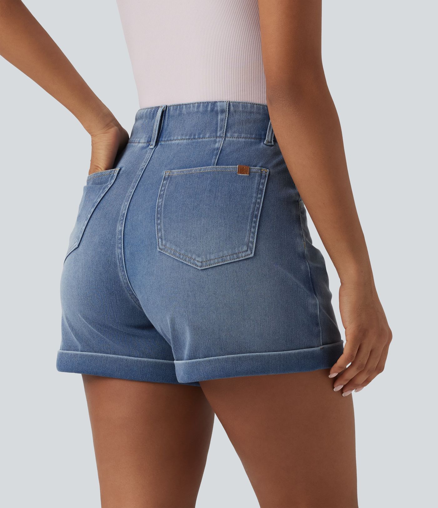 Halara Flex™ Short en jean casual taille haute ourlet roulé 10 cm avec poches