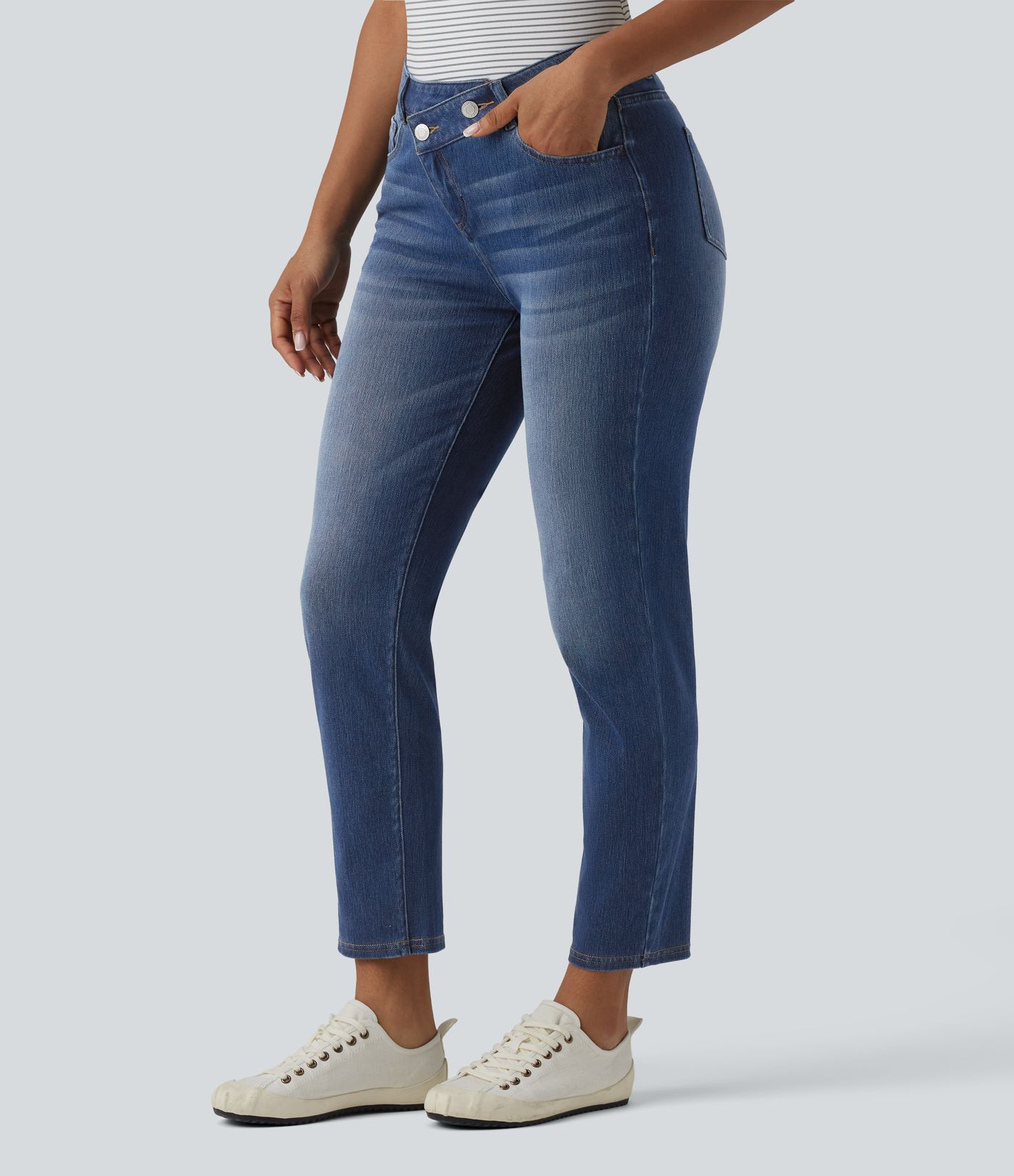 Halara Flex™ Asymmetric High Waisted Casual Jeans with Pockets