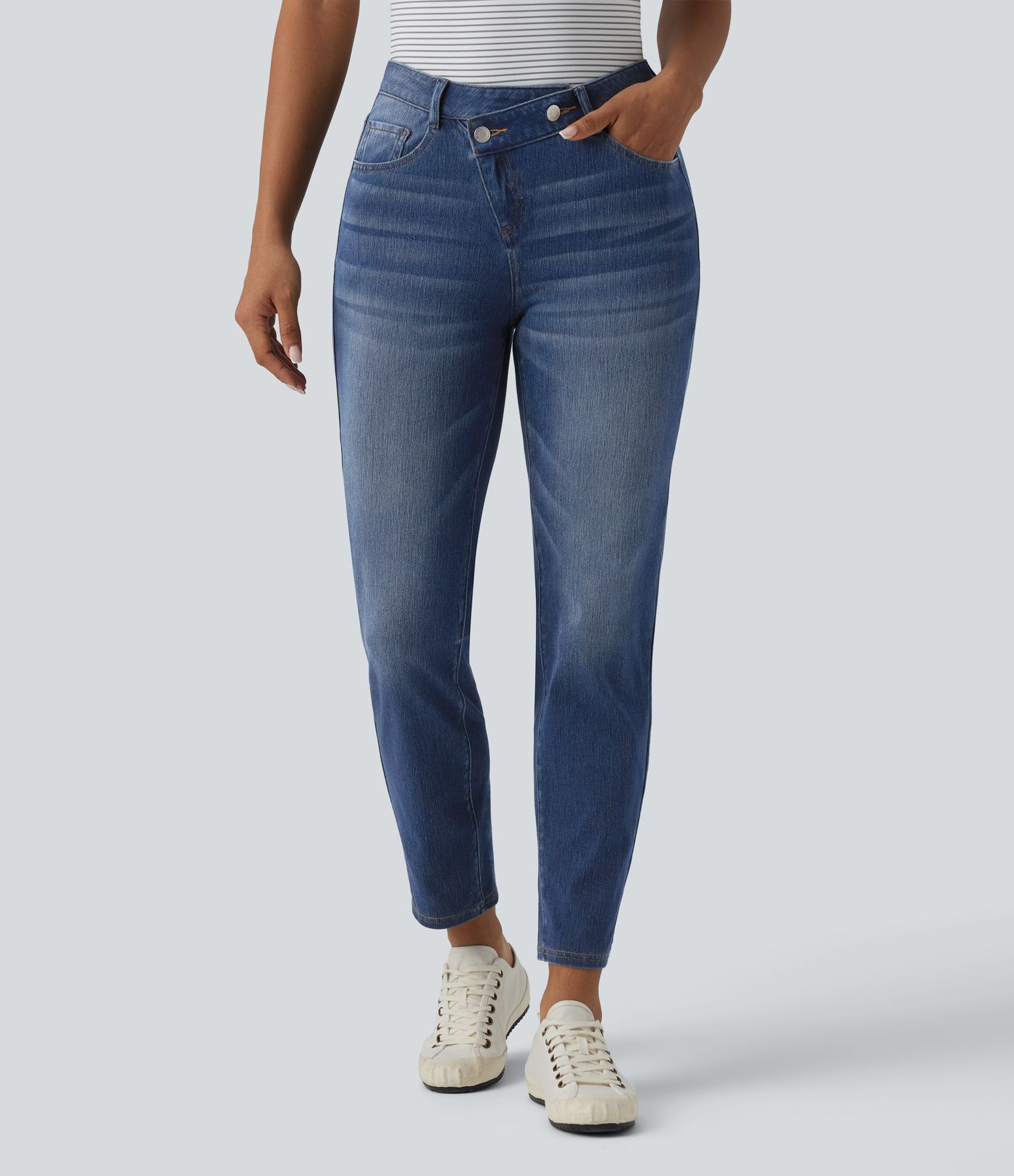Halara Flex™ Asymmetric High Waisted Casual Jeans with Pockets