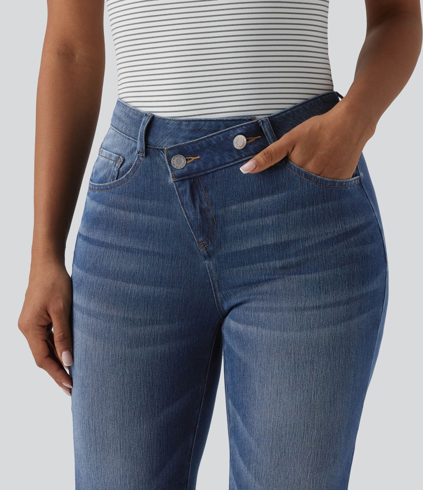 Halara Flex™ Asymmetric High Waisted Casual Jeans with Pockets