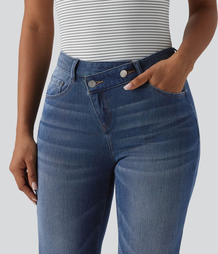 Halara Flex™ Asymmetric High Waisted Casual Jeans with Pockets