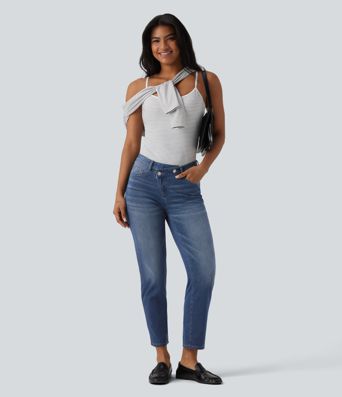Halara Flex™ Asymmetric High Waisted Casual Jeans with Pockets