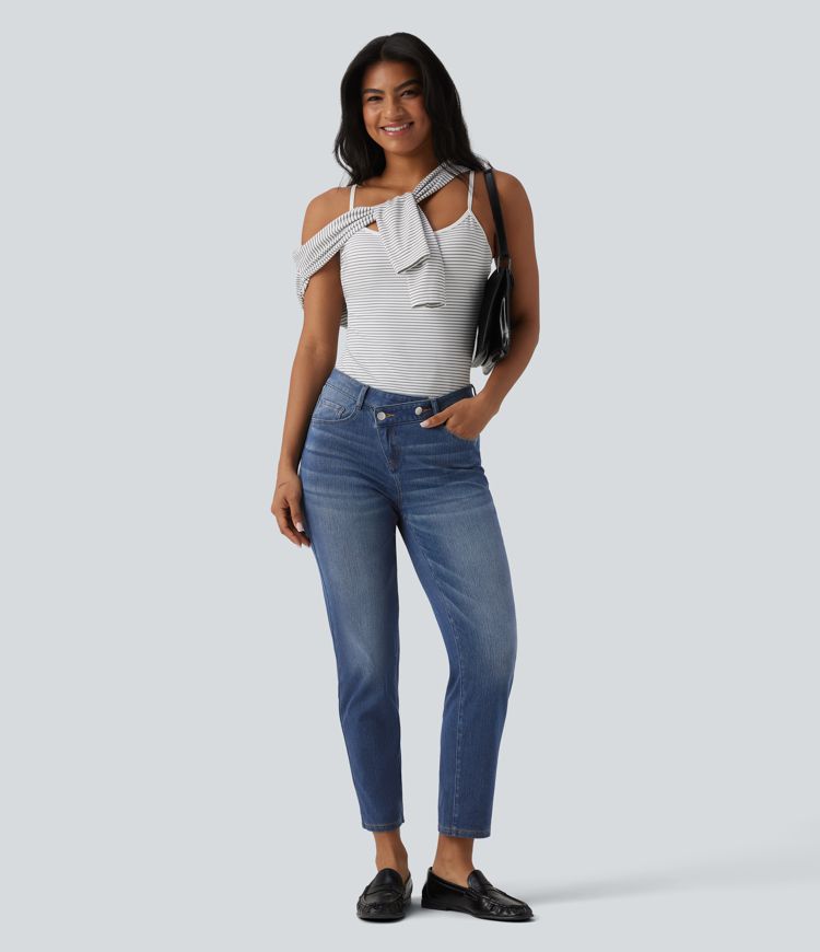 Halara Flex™ Asymmetric High Waisted Casual Jeans with Pockets