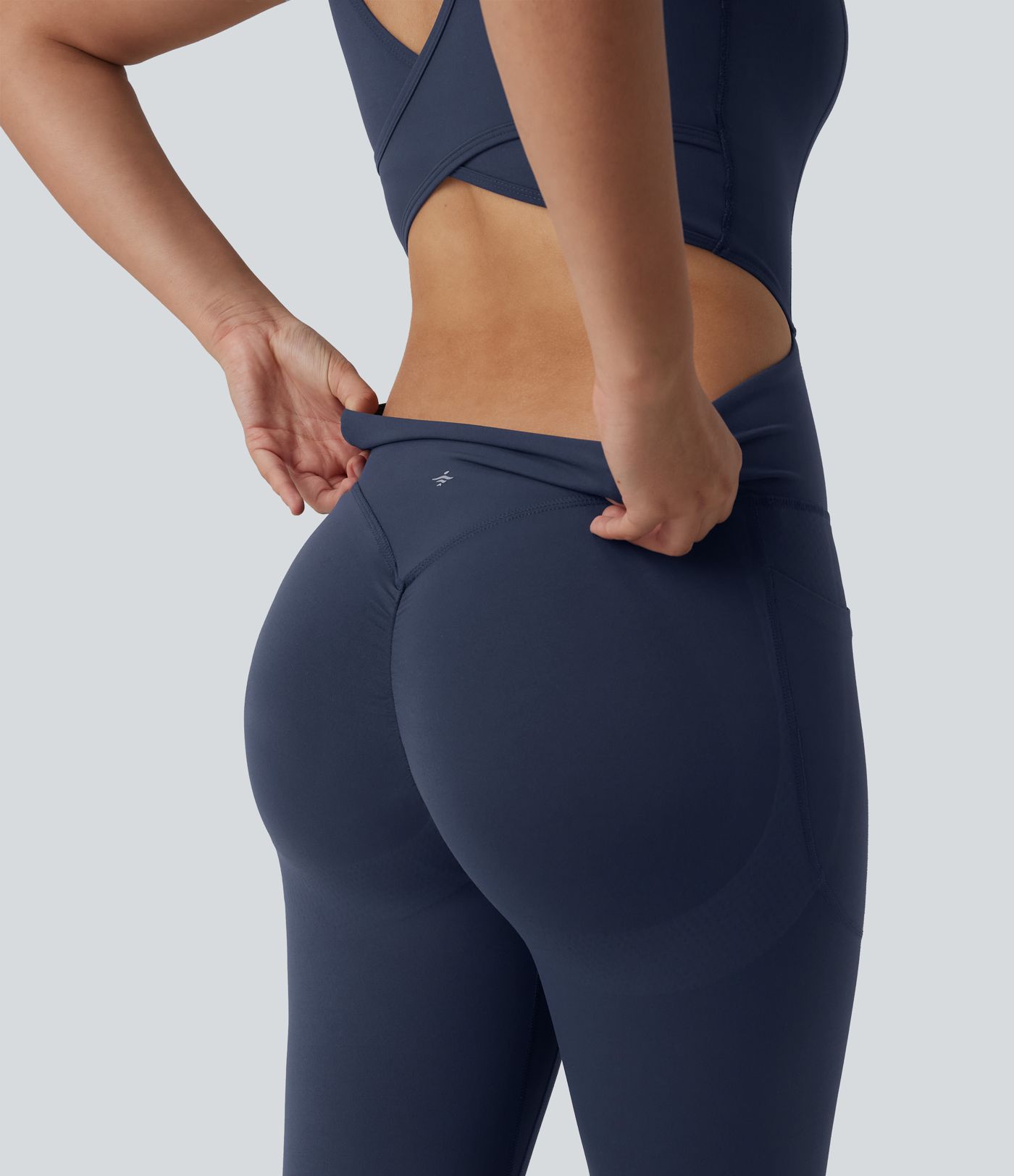 Halara UltraSculpt™ V Neck Tummy Control Butt Lifting Workout Jumpsuit with Pockets-Easy Peezy Edition