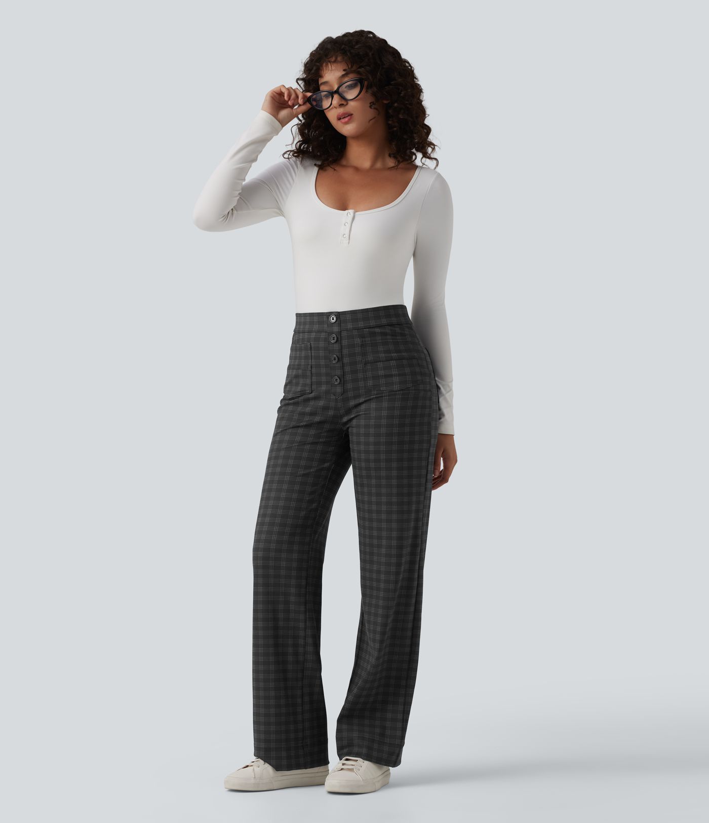 Halara Flex™ High Waisted Straight Leg Plaid Suit Work Pants with Pockets
