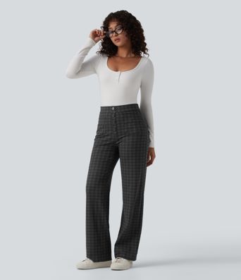 Halara Flex™ High Waisted Straight Leg Plaid Suit Work Pants with Pockets