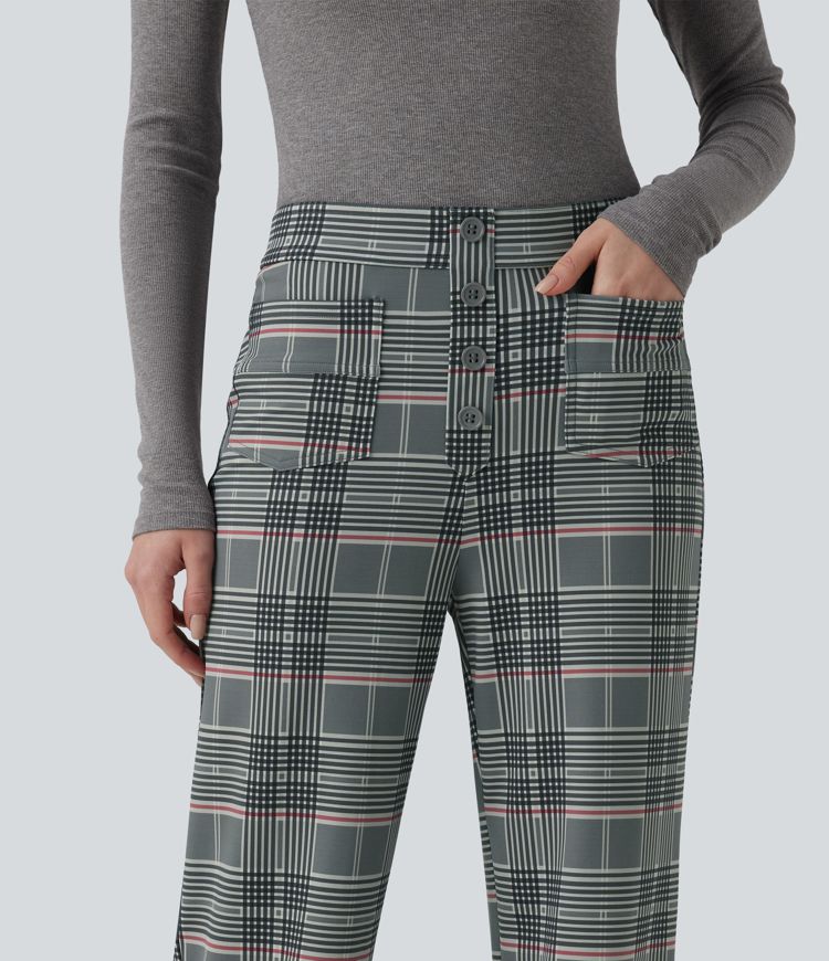 Halara Flex™ pantaloni da lavoro a vita alta, gamba dritta, a quadri, con tasche
