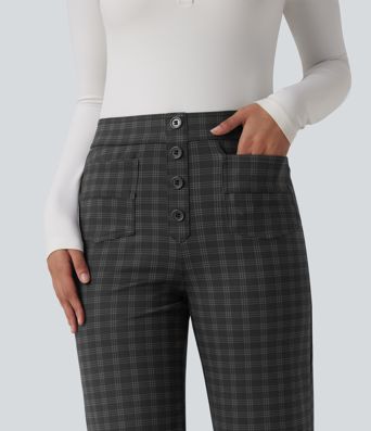 Halara Flex™ High Waisted Straight Leg Plaid Suit Work Pants with Pockets