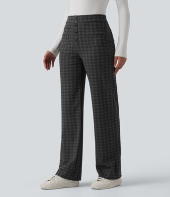 Halara Flex™ High Waisted Straight Leg Plaid Suit Work Pants with Pockets