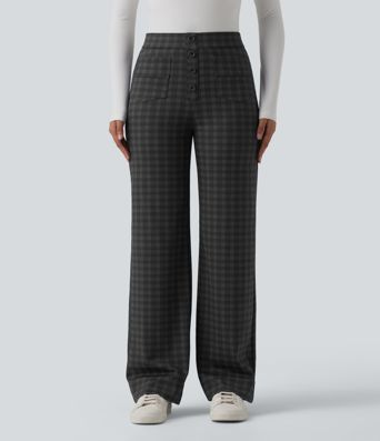 Halara Flex™ High Waisted Straight Leg Plaid Suit Work Pants with Pockets