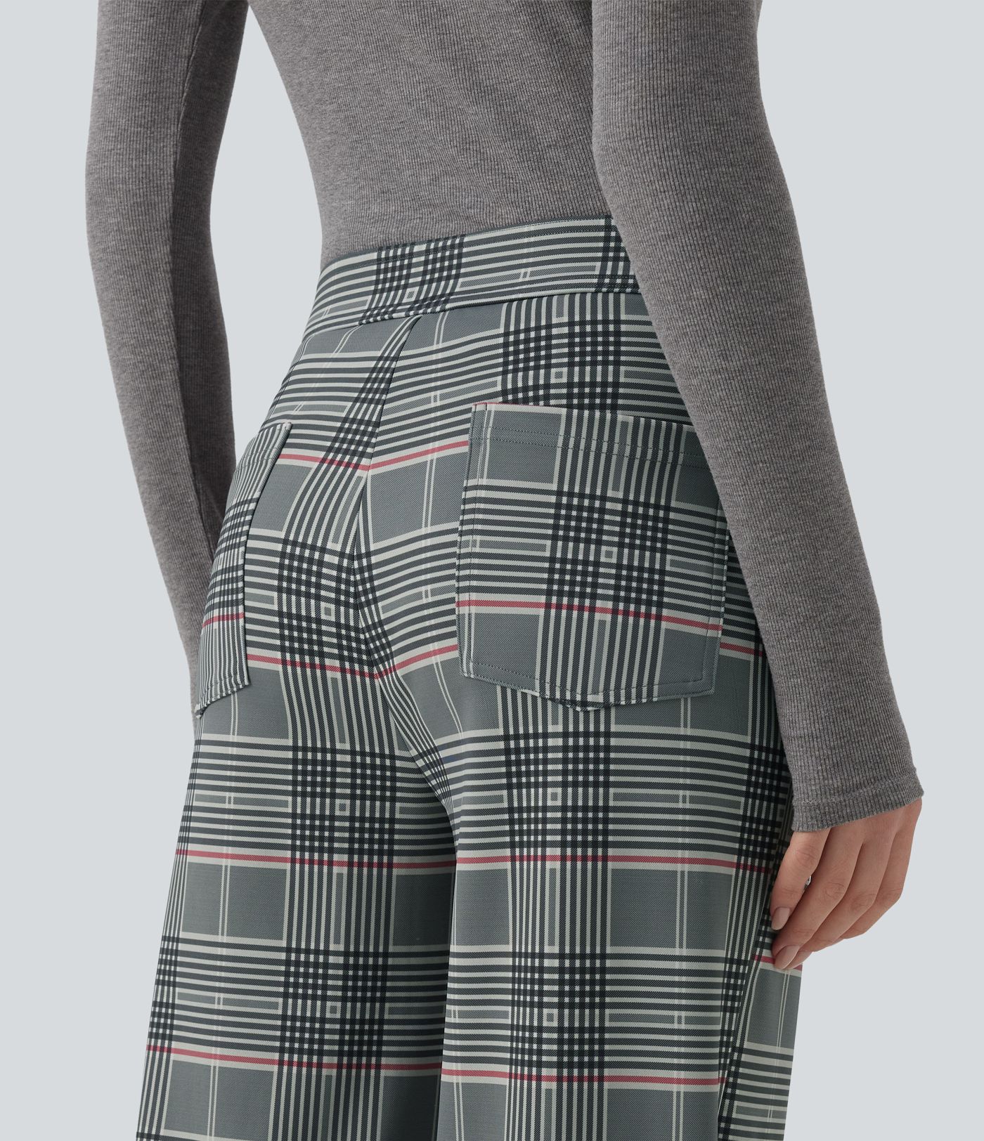 Halara Flex™ pantaloni da lavoro a vita alta, gamba dritta, a quadri, con tasche