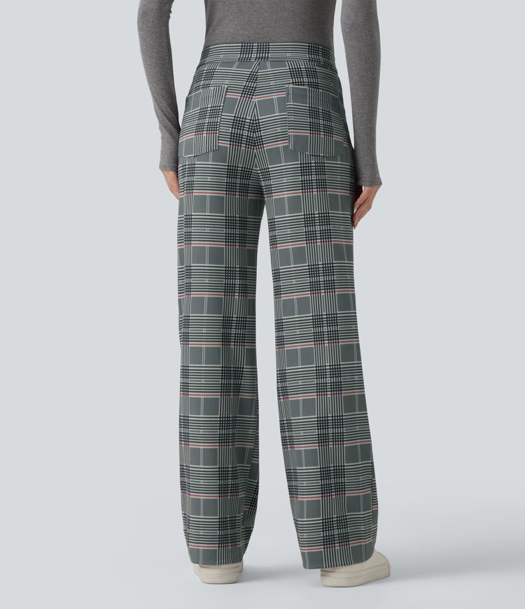 Halara Flex™ pantaloni da lavoro a vita alta, gamba dritta, a quadri, con tasche