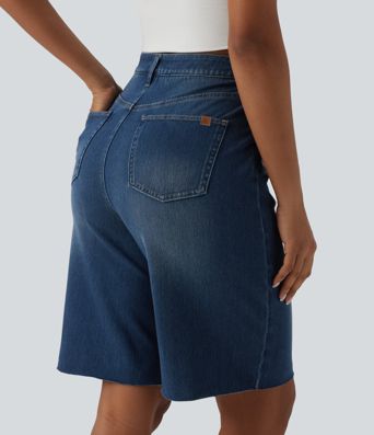Halara Flex™ High Waisted Tummy Control Denim Casual Bermuda Shorts with Pockets