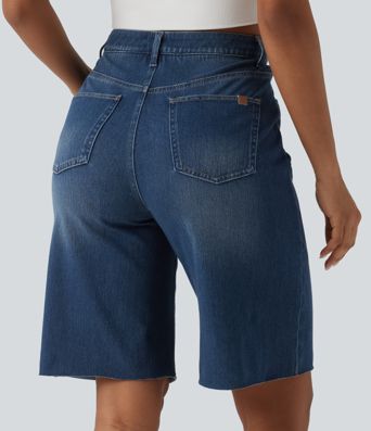 Halara Flex™ High Waisted Tummy Control Denim Casual Bermuda Shorts with Pockets