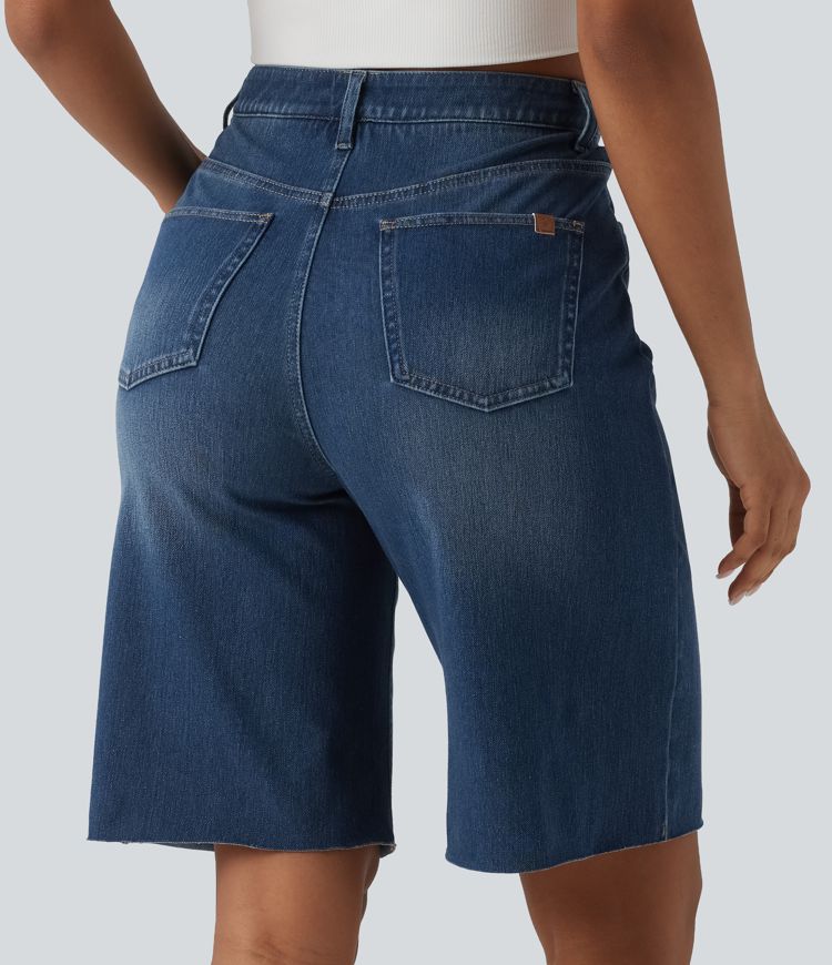 Halara Flex™ High Waisted Tummy Control Denim Casual Bermuda Shorts with Pockets