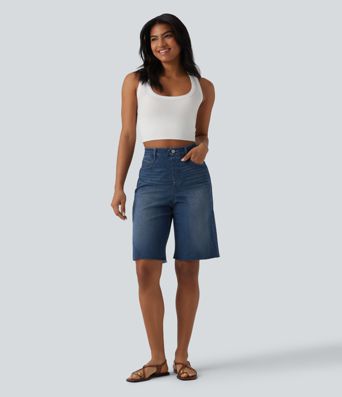 Halara Flex™ High Waisted Tummy Control Denim Casual Bermuda Shorts with Pockets