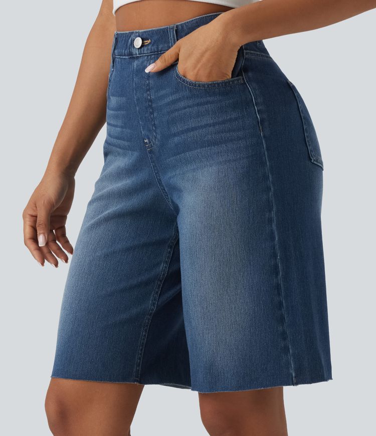 Halara Flex™ High Waisted Tummy Control Denim Casual Bermuda Shorts with Pockets