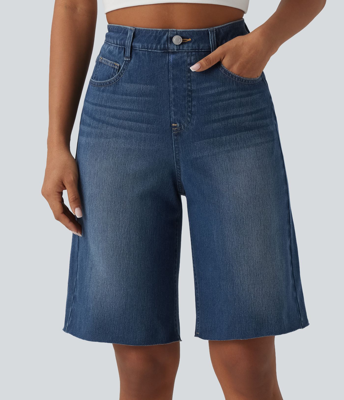 Halara Flex™ High Waisted Tummy Control Denim Casual Bermuda Shorts with Pockets