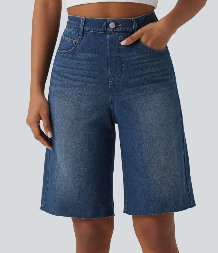 Halara Flex™ High Waisted Tummy Control Denim Casual Bermuda Shorts with Pockets