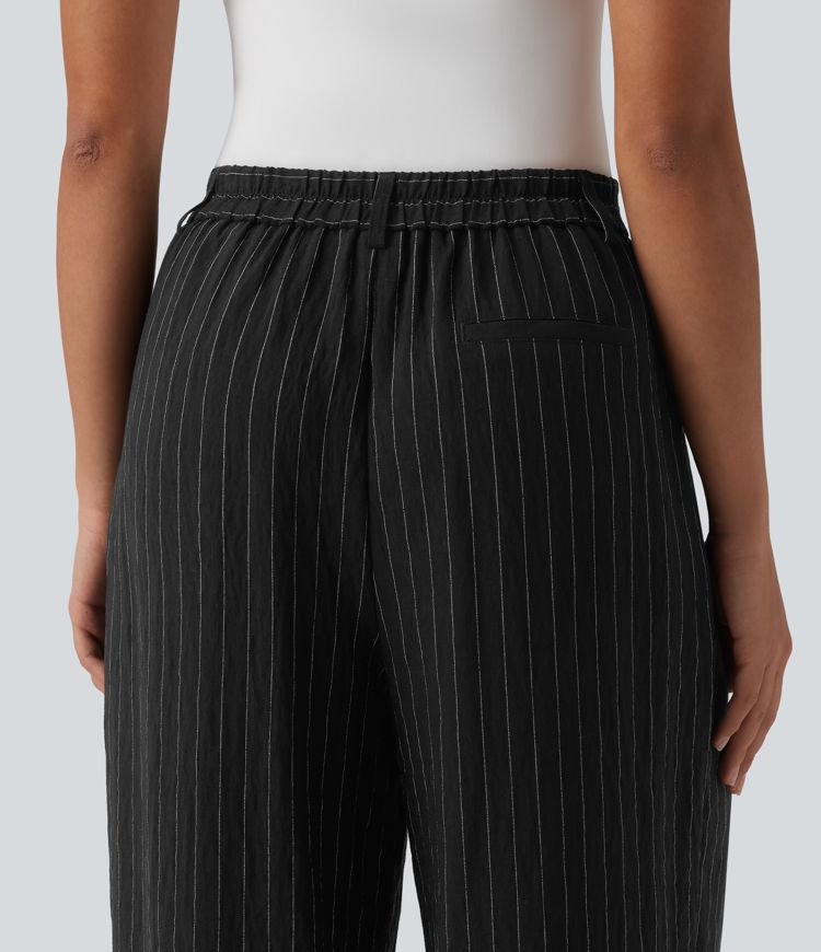High Waisted Stripes Work Baggy Pants with Pockets High Waisted Stripes Work Baggy Pants with Pockets