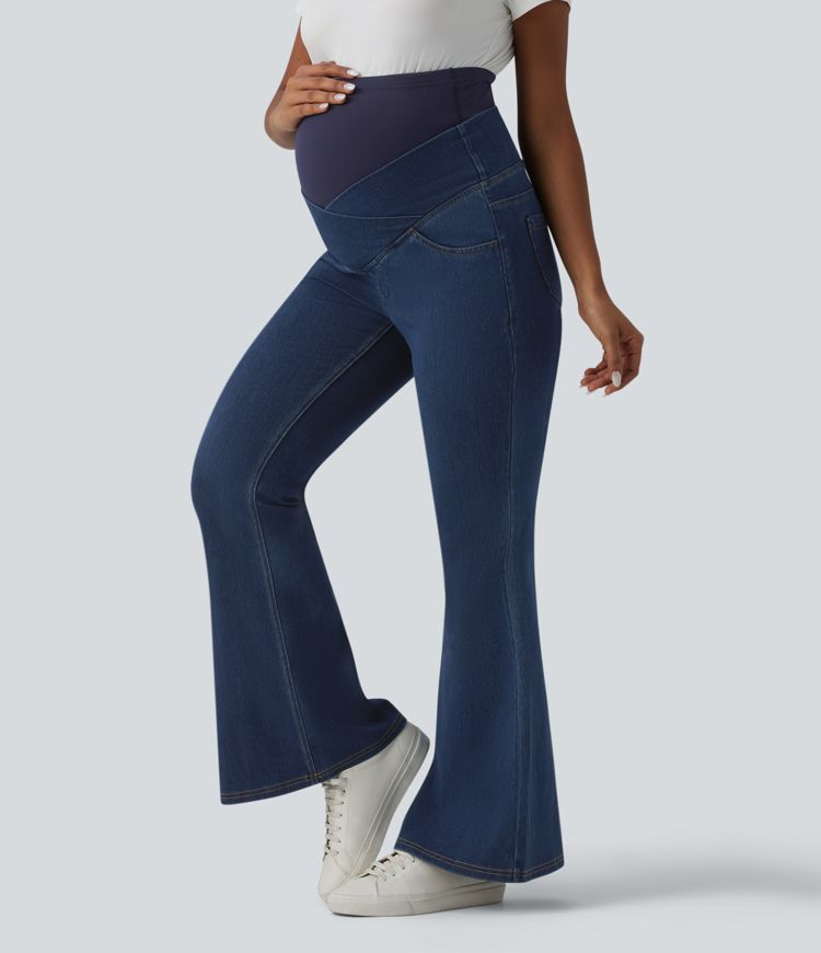 Halara Flex™ Super High Waisted Crossover Flare Casual Maternity Jeans with Pockets