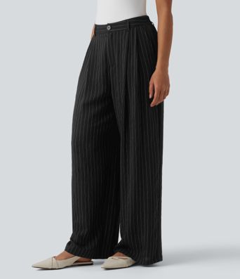High Waisted Stripes Work Baggy Pants with Pockets High Waisted Stripes Work Baggy Pants with Pockets