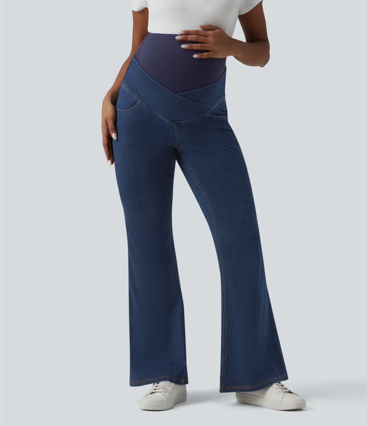 Halara Flex™ Crossover-Umstandsjeans mit superhohem Bund und Taschen