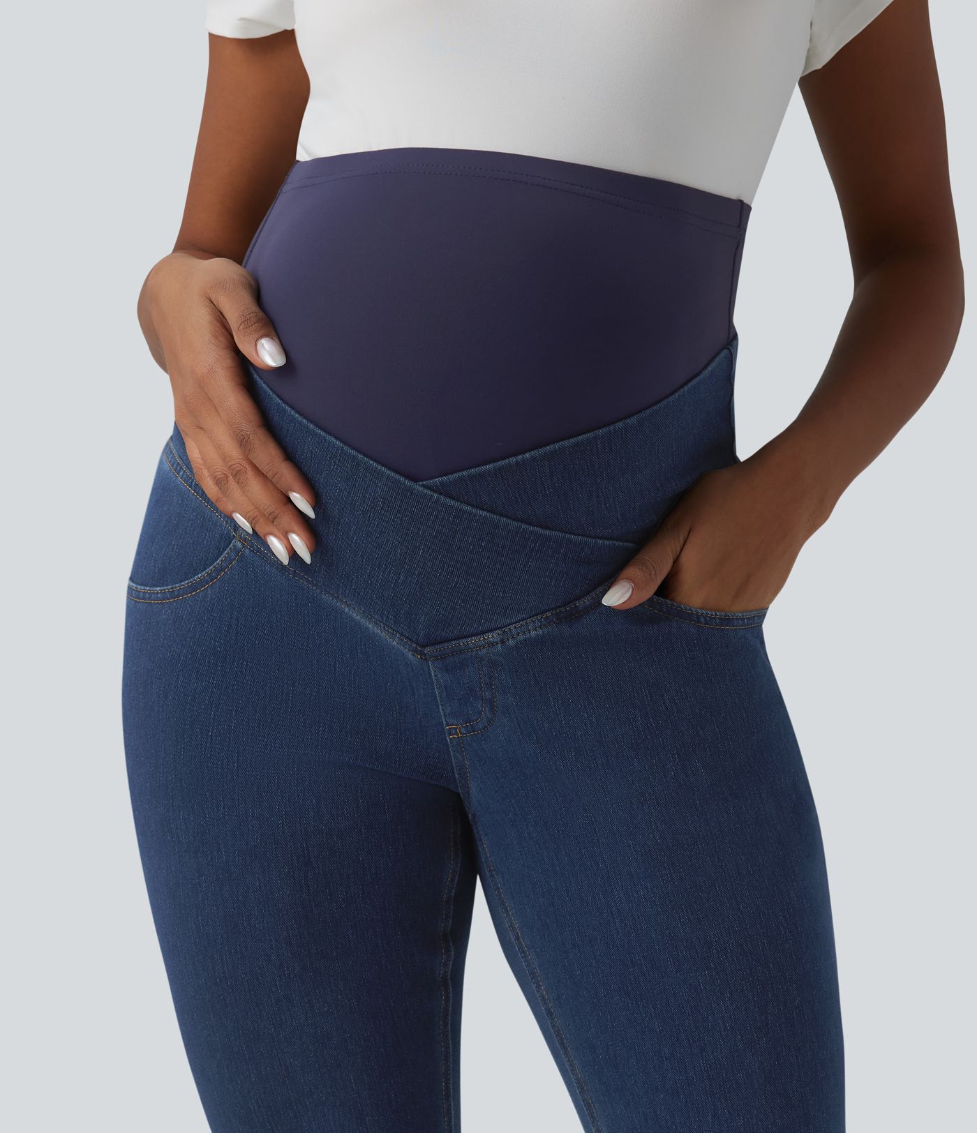 Halara Flex™ Crossover-Umstandsjeans mit superhohem Bund und Taschen