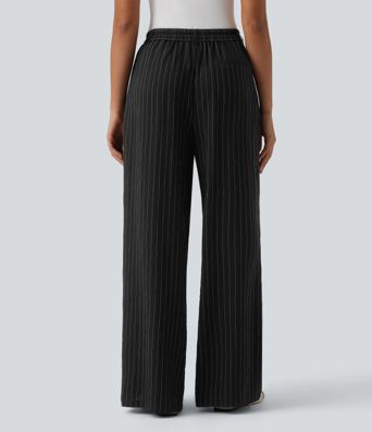 High Waisted Stripes Work Baggy Pants with Pockets High Waisted Stripes Work Baggy Pants with Pockets